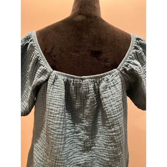 Joyspun Cropped Blouse Sz Large Top Dk Turquoise Off Shoulder Gathered Neckline - Picture 5 of 10